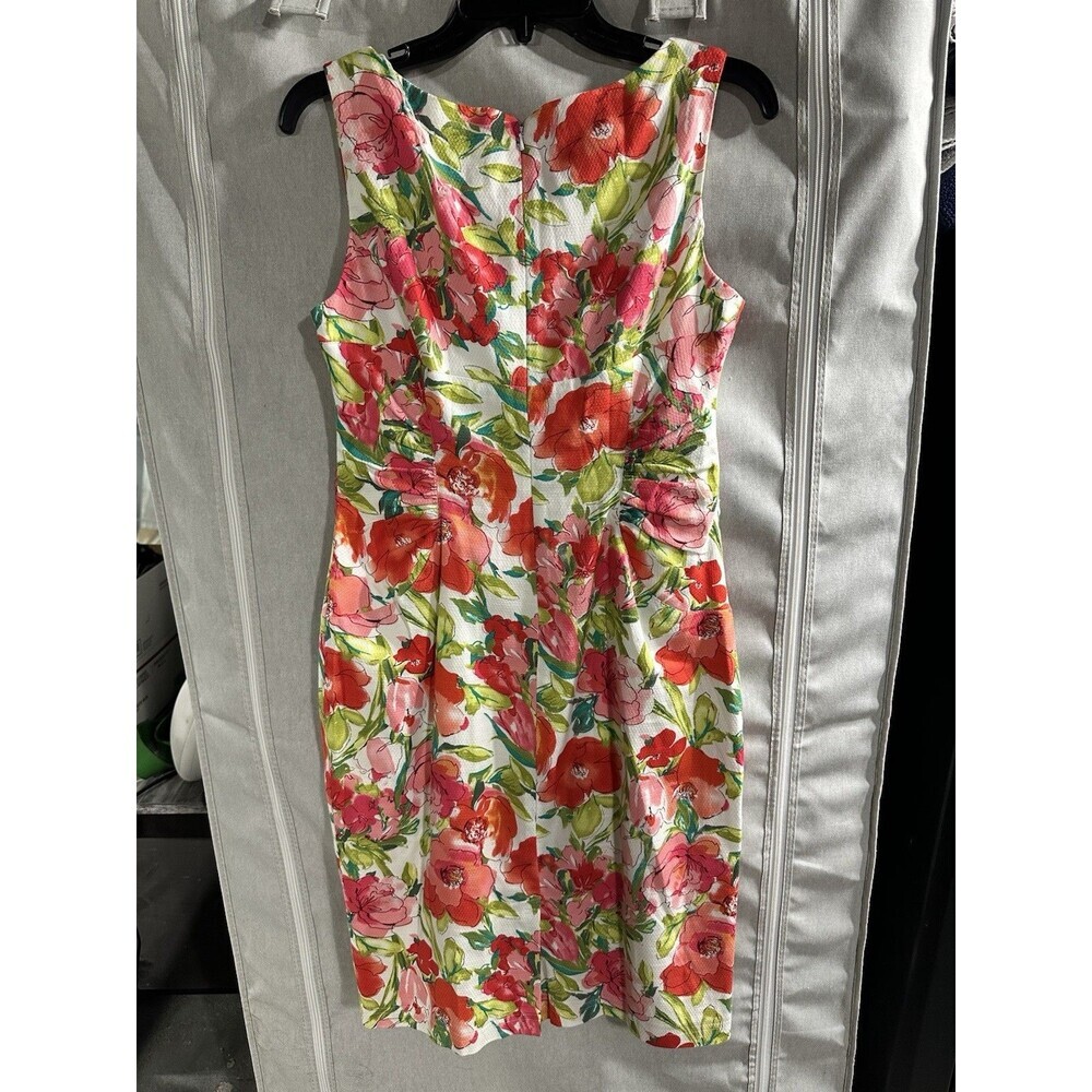 Adrianna Papell White Midi Dress with Red & Pink Floral Print - Picture 7 of 7